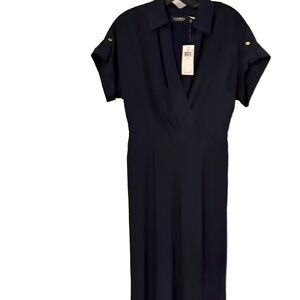Lauren Ralph Lauren Navy Blue Fit & Flare Collared Dress Sz 4 NWT